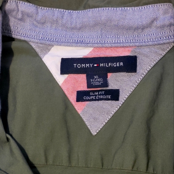 Tommy Hilfiger Olive Green Slim Fit Men’s XL Casual Button-Down Shirt B30 - Picture 3 of 5